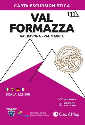 Consegna Rapida 111 Val Formazza. Val Bavona, Val Maggia. Carta escursionistica 1 25.000. Ediz. multilingue