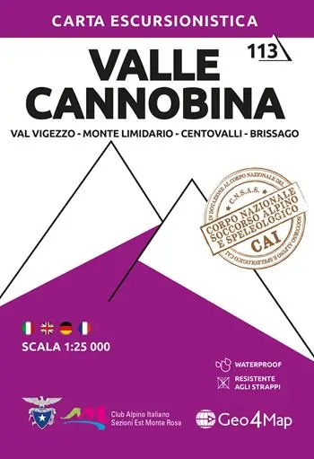 113 Valle Cannobina. Val Vigezzo, Monte Limidario, Centovalli, Brissago 1 25.000. Ediz. multilingue Scelto Dai Clienti
