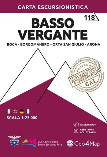 118 Basso Vergante. Boca, Borgomanero, Orta San Giulio, Arona. Carta escursionistica 1 25.000. Ediz. multilingue Sconto
