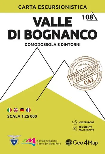 Novità 108 Valle di Bognanco. Domodossola e dintorni. Carta escursionistica 1 25.000. Ediz. multilingue