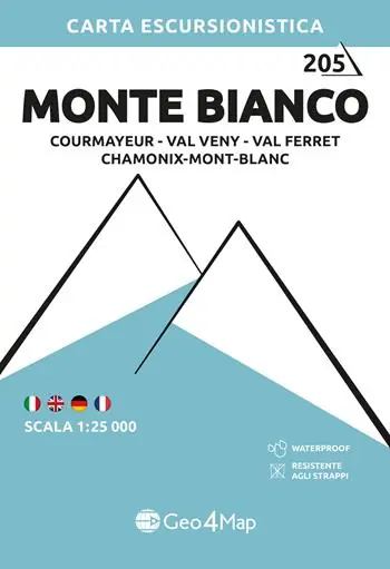 205 Monte Bianco Courmayeur, Val Veny, Val Ferret, Chamonix-Mont-Blanc. Carta escursionistica 1 25.000 Subito Disponibile