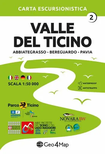 Popolare 02 Valle del Ticino Abbiategrasso, Bereguardo, Pavia. Carta escursionistica 1 50.000. Ediz. multilingue